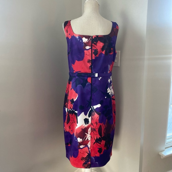 Tahari Purple Red White Abstract Floral Cocktail Dress - Picture 3 of 6
